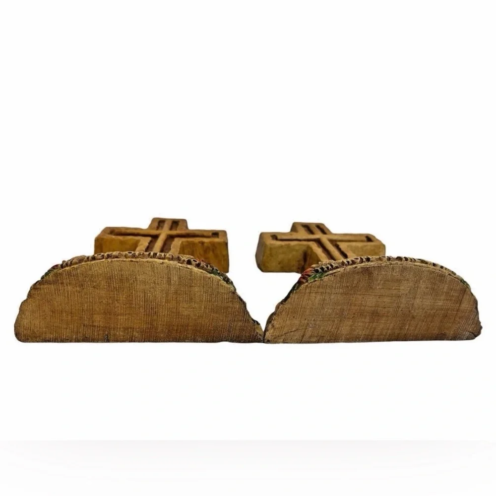 Cross Bookends OOAK Boho Rustic Cottage Jesus Religious Hope Of The World  Vtg